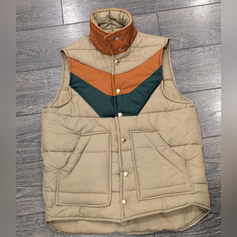 Westwind Vintage Down Puffer Vest Unisex Size S/M Tan/Orange/Green